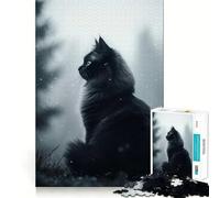Puzzle 1000 pièces Chat Noir dans la Neige,Assemblage Parfait,Art,Jeu Intelligent,activité de détente,Cadeau d'anniversaire (38x52cm)