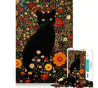 Puzzle 1000 pièces Chat Noir dans Un Champ de Fleurs Décoration soignée,Casse-tête,Cadeau,Jeu de Paix,œuvre d'art de Noël (38x52cm)