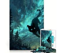 Puzzle 1000 pièces Chat Noir dans Une forêt étoilée Décoration soignée,Casse-tête,Cadeau,Jeu de Paix,œuvre d'art de Noël (38x52cm)