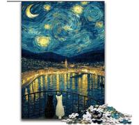 Puzzle 1000 pièces Chat Noir et Blanc Ciel étoilé pour Adultes et Adolescents, Jeux Amusants Chaque pièce est Unique - Jeu Familial Stimulant 50x75cm