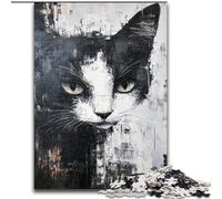 Puzzle 1000 pièces Chat Noir et Blanc pour Adolescents, à Assembler soi-même, à Offrir en Cadeau à Toute la Famille, adapté aux Enfants de 14 Ans et Plus (50x75cm)