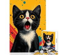 Puzzle 1000 pièces Chat Noir et Blanc surpris Décoration Murale Cadeau d'anniversaire Jeu éducatif pour développer la motricité Fine et Le Cerveau Dimensions 38x26cm