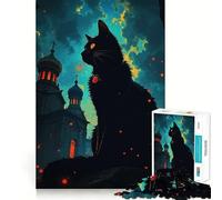 Puzzle 1000 pièces Chat noir et Église d'Europe de l'Est Bords Parfaits Jeu Intelligent Défi Jeu Lent Excellent Cadeau d'anniversaire (38 x 26 cm)