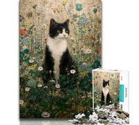 Puzzle 1000 pièces Chat Noir et Fleurs pour Adolescents et Adultes, Anti-Stress, défi Difficile, renforce l'amour Entre Couples 50x75cm