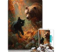 Puzzle 1000 pièces Chat Noir et Ours Brun pour Adultes et Adolescents, Jeu Stimulant et Jeu Familial avec des pièces entièrement emboîtables de Formes aléatoires 38x26cm
