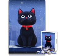 Puzzle 1000 pièces Chat Noir et Paysage Urbain - Jeu de développement cognitif Amusant - Cadeau Original et attentionné - Dimensions:50x75cm