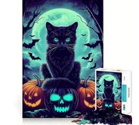 Puzzle 1000 pièces Chat Noir Halloween,Assemblage Parfait,Jeu Artistique et intellectuel,défi pour se détendre,Cadeau d'anniversaire Amusant (50x75cm)