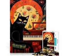 Puzzle 1000 pièces Chat Noir Jouant du Piano Jeu de précision,de logique et d'adresse,idéal pour se détendre ou comme Cadeau d'anniversaire Amusant (50x75cm)