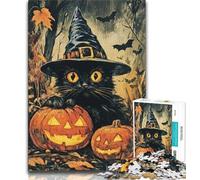 Puzzle 1000 pièces Chat Noir Magicien Puzzles Adultes 1000 pièces pour 14 Ans et Plus Jeu Impossible Meilleur Cadeau pour Adultes et Adolescents (50x75cm)