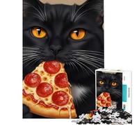 Puzzle 1000 pièces Chat Noir Mangeant Une Part de Pizza Jeu Amusant Défi d'intelligence et de réflexion Jouet addictif Cadeau pour Femmes et Hommes mais Amusant et Humoristique (Dimensions 38x52cm)