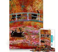 Puzzle 1000 pièces Chat Noir Monet Nénuphar,découpe précise,activité ludique et Intelligente,Moment de détente,Cadeau de décoration d'anniversaire (50x75cm)
