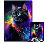 Puzzle 1000 pièces Chat Noir Mystique, Puzzle en Bois pour Adultes, idéal pour Les Adolescents et Les collectionneurs, décoration d'intérieur et Cadeau de Voyage, 50x75cm/19,68x29,52 Pouces