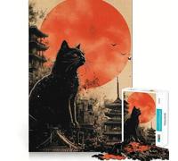 Puzzle 1000 pièces Chat Noir Paysage Urbain Japonais Découpe précise Art,Défi Intelligent et Amusant,Loisirs et Divertissement,Cadeau de décoration de Noël (38x26cm)