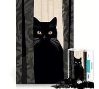 Puzzle 1000 pièces Chat Noir Qui Jette Un Coup d'œil Décoration soignée,Casse-tête,Cadeau,Jeu de Paix,Pièce d'art de Noël (38x26cm)