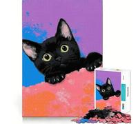 Puzzle 1000 pièces Chat Noir Qui Jette Un Coup d'œil,œuvre d'art précise,Jeu d'assemblage Amusant,activité cérébrale Intelligente,Divertissement Relaxant,Cadeau d'anniversaire (50x75cm)