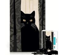Puzzle 1000 pièces Chat Noir Qui Regarde,Jeu d'assemblage précis,Jeu de logique,Divertissement pour Passer Le Temps,Cadeau d'anniversaire Amusant (38x52cm)