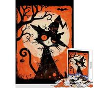 Puzzle 1000 pièces Chat Noir rétro et Effrayant d'halloween avec Lune Décoration intérieure Jouet pour Les Amateurs de Jeux et de Manipulation Jeu Difficile et Stimulant 50x75cm