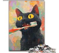 Puzzle 1000 pièces Chat Noir se brossant Les Dents pour Adultes et Adolescents, Jeux de détente pour renforcer l'amour Entre Couples à partir de 14 Ans 26x38cm