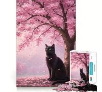Puzzle 1000 pièces Chat Noir sous Cerisier en Fleurs,Assemblage Fin,Jeu Stimulant pour Le Cerveau,Moment de détente,Cadeau de Noël (38x52cm)