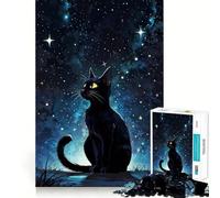 Puzzle 1000 pièces Chat Noir sous Ciel étoilé Décoration soignée,Casse-tête,Cadeau,Jeu de Paix,œuvre d'art de Noël (38x52cm)