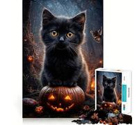 Puzzle 1000 pièces Chat Noir sur Citrouille d'halloween Découpe précise Activité ludique et Intelligente Moment de détente Décoration d'anniversaire (38x26cm)