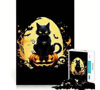 Puzzle 1000 pièces Chat Noir sur Citrouille Illustration d'halloween Jeu de précision et de précision Activité cérébrale Intelligente Jeu Relaxant Cadeau d'anniversaire (38x26cm)