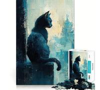 Puzzle 1000 pièces Chat Noir Vue par la fenêtre Bordure Fine,Jeu de création et de détente,Cadeau de décoration d'anniversaire (50x75cm)