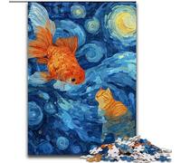 Puzzle 1000 pièces Chat Orange et Poisson Rouge pour Adultes, Jouets éducatifs et éducatifs, Jeux familiaux avec Affiche et fiche de Questions-réponses (50x75cm)