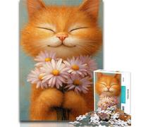 Puzzle 1000 pièces Chat Orange Heureux Puzzle 1000 pièces pour Adultes et Adolescents, activité Amusante pour la Maison, Jouets pour Les Jours de Pluie, Cadeaux d'anniversaire 26x38cm