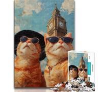 Puzzle 1000 pièces Chat Orange prenant Un Selfie pour Adultes et Adolescents, pour Tuer Le Temps en Vacances Chaque pièce est Unique - Jeu Familial Stimulant et Amusant 75x50cm
