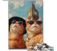 Puzzle 1000 pièces Chat Orange prenant Un Selfie Puzzle 1000 pièces Cadeau de Noël Adolescent Réduction du Stress Cadeau Unique Cool pour la Famille (Taille 26x38cm)