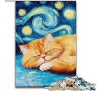 Puzzle 1000 pièces Chat Persan Ciel Nocturne en Bois, idée Cadeau de Noël, Illustration Humoristique, Illustration détaillée 50x75cm pour Cadeau d'anniversaire, de Vacances, de Noël ou d'halloween