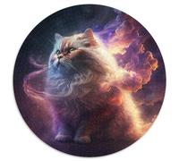 Puzzle 1000 pièces Chat Persan Nébuleuse Puzzle Rond de 1000 pièces Parfait pour s'amuser en Famille à Noël, Thanksgiving, Les Anniversaires et Pâques 67,5 x 67,5 cm