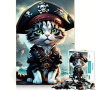 Puzzle 1000 pièces Chat Pirate Animal Ajustement serré Jeu de Concentration Entraînement Amusant Détente Cadeau de Noël Loisirs (38x52cm)