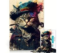 Puzzle 1000 pièces Chat Pirate Portrait Jeu de précision pour stimuler Le Cerveau et Passer Un Moment agréable,Cadeau d'anniversaire Artistique (38x26cm)