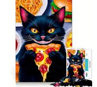 Puzzle 1000 pièces Chat Pizza,Jeu de Concentration,Entraînement,Amusant,Détente,Cadeau de Noël (38x52cm)
