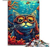 Puzzle 1000 pièces Chat Plongeur sous-Marin pour Adultes, Cadeaux, Interaction Parent-Enfant intéressante pour réduire Le Stress (26x38cm)