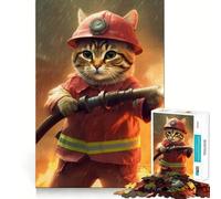 Puzzle 1000 pièces Chat Pompier Décoration Bordure Soignée Jeu Cognitif Jouet Facile à Détente Cadeau de Noël Loisirs (38x26cm)