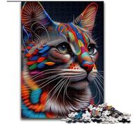 Puzzle 1000 pièces Chat Pop Art Animal Face Puzzles en Carton Taille 26x38cm Casse-tête Stimulant pour Les Adolescents, soirée de Jeux en Famille Amusante