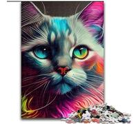 Puzzle 1000 pièces Chat Pop Art Visage Animal Puzzles Impossibles pour Adultes Taille 26x38cm Casse-tête Stimulant pour Les Adolescents, Soirée de Jeux en Famille Amusante