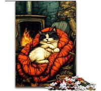 Puzzle 1000 pièces Chat près de la cheminée pour Adultes et Adolescents, idéal pour Les soirées Jeux, Jouet coloré à Offrir (26x38cm)