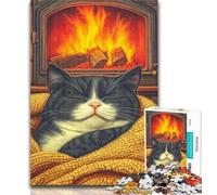 Puzzle 1000 pièces Chat près de la cheminée Puzzles 1000 pièces pour Adolescents Cadeaux, Défi Difficile avec des pièces entièrement emboîtables de Formes aléatoires 50x75cm