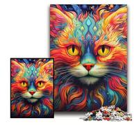 Puzzle 1000 pièces Chat psychédélique Puzzles Difficiles pour Adultes 26x38cm Cadeau de Vacances Parfait pour Noël, Halloween, Pâques, Nouvel an