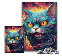 Puzzle 1000 pièces Chat psychédélique Puzzles en Bois pour Adultes 50x75cm pour décoration intérieure, entraînement cérébral et Cadeaux de Vacances
