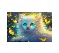 Puzzle 1000 Pieces Chat Puzzle Papillon 1000 Pièces Grand Adultes Difficile Jigsaw en Bois avec Boîte Cadeau, Challenge Impossible Créatif Jeu pour Adulte, Décoration, Cadeau Femme 75x50cm D-295