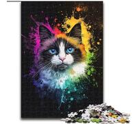 Puzzle 1000 pièces Chat Ragdoll coloré pour Adolescents, Jouet éducatif, Jeux familiaux Amusants, décoration d'intérieur Unique (50x75cm)
