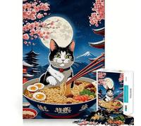 Puzzle 1000 pièces Chat Ramen Japon Découpe précise Art Jeu de logique et de réflexion Activité Calme pour Un Anniversaire (38x26cm)