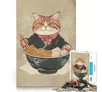 Puzzle 1000 pièces Chat Ramen Japon Découpe précise Jeu créatif et Artistique pour Les méninges,Moment de détente,Cadeau d'anniversaire (38x52cm)