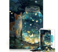 Puzzle 1000 pièces Chat regardant Un Bocal de Papillons Découpe Impeccable Jeu de logique Amusant et Gratuit Activité d'anniversaire (50x75cm)