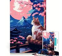 Puzzle 1000 pièces Chat Sakura Japonais Pixel Art,Ajustement Parfait,Jeu de Concentration,entraînement,Amusement,détente,Cadeau de Noël (38x52cm)